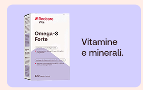 “Confezione Redcare Vita Omega-3 Forte su sfondo lilla. Testo: ‘Vitamine e minerali’.” “Confezione Redcare Vita Omega-3 Forte su sfondo lilla. Testo: ‘Vitamine e minerali’.”