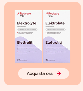 “Due confezioni di Redcare Vita Elektrolyte (Elettroliti) su sfondo rosa con pulsante ‘Acquista ora’.” “Due confezioni di Redcare Vita Elektrolyte (Elettroliti) su sfondo rosa con pulsante ‘Acquista ora’.”