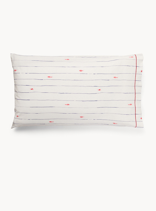 Federa in cotone lavato fantasia a righe e pesci Price reduced from