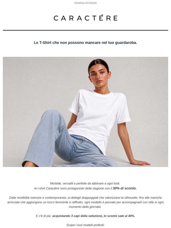 T-shirt al -30%. Con 3 pezzi risparmi il 40%