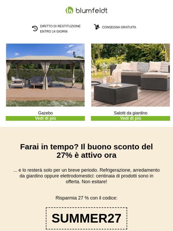 Scade  a mezzanotte: risparmia il 27% su articoli selezionati con il voucher