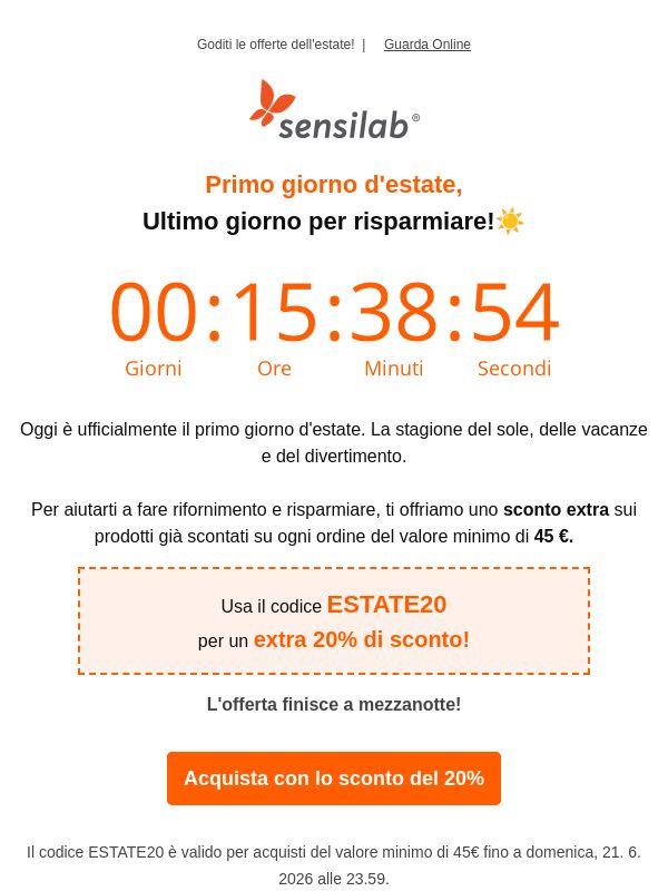 Fino a mezzanotte: extra 20% di sconto☀️