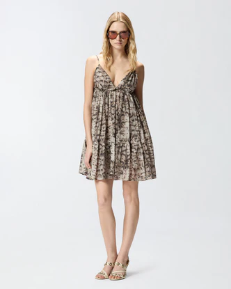 Abito Corto con Stampa Snake / Beige