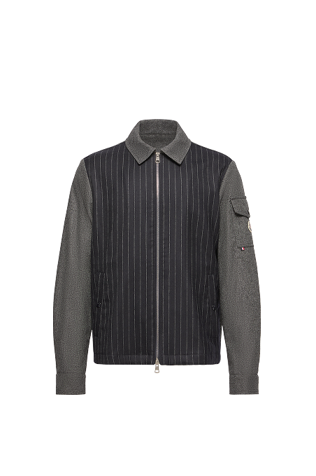 Camicia con zip in misto lana a spina di pesce