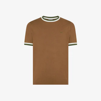 T-Shirt in Filo di Cotone con Contrasti / Marrone