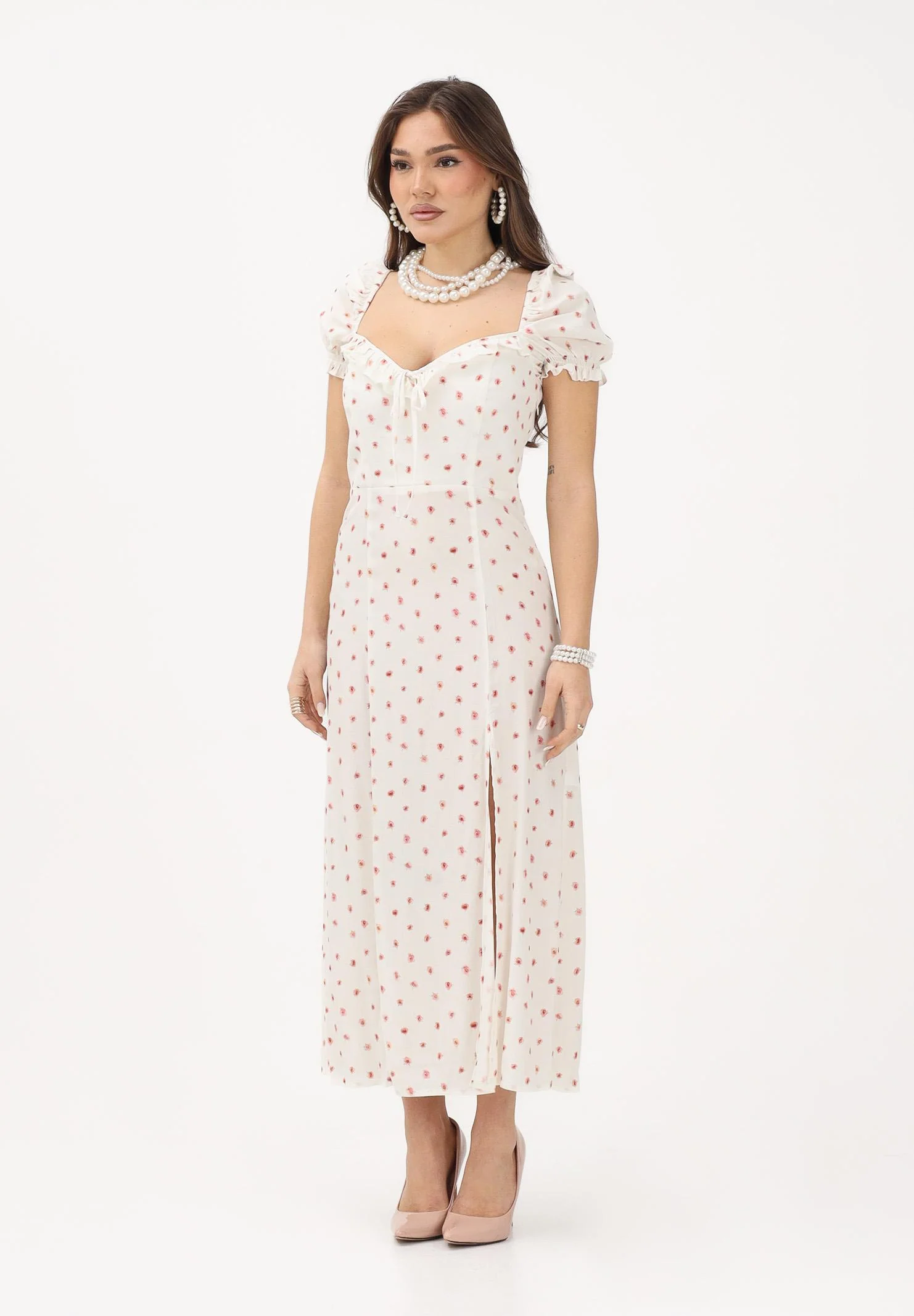 Image of MAR DE MARGARITAS Abito midi Nikita bianco da donna con stampa floreale