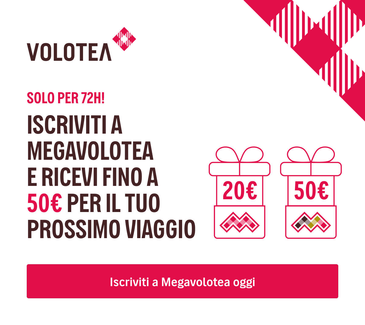 SOLO PER 72H! - APPROFITTA DI UN ANNO DI VOLI AL MIGLIOR PREZZO E TRASFORMA I TUOI VIAGGI IN MEGAVIAGGI - PER SOLI {{promoPriceThisYear}}