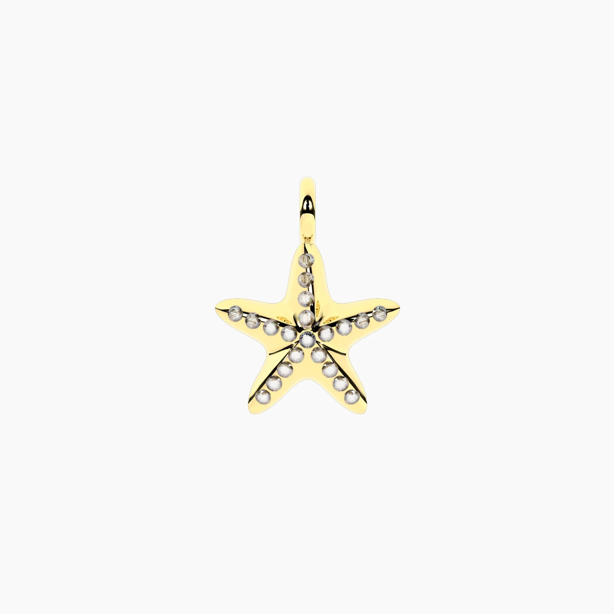 Image of Ciondolo stella marina in acciaio dorato e cristalli STARFISH