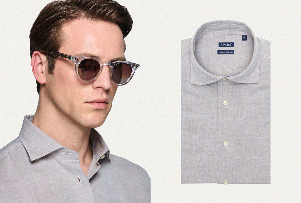 Camicia collo francese in lino e cotone