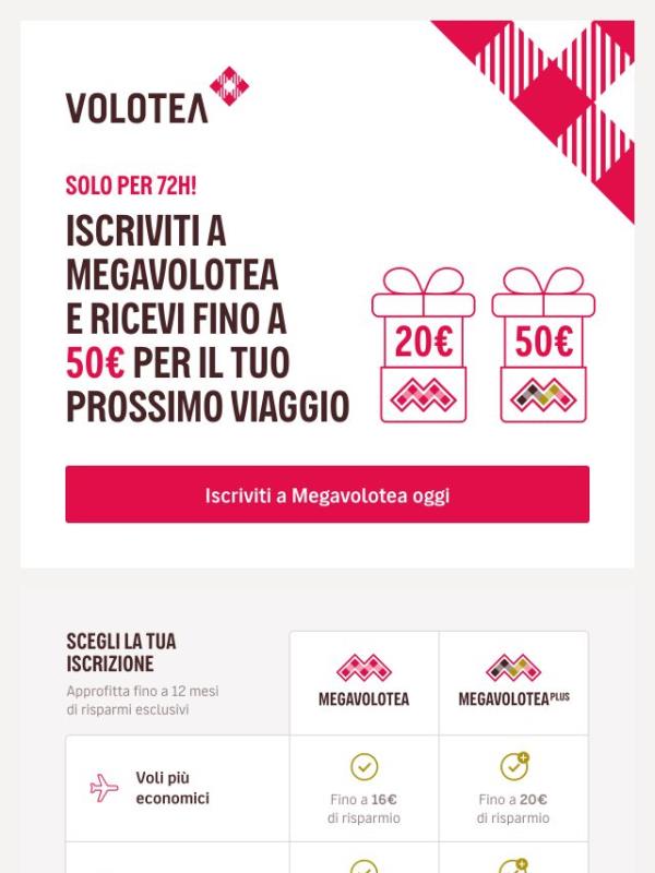 Offerta di 72 ore! Iscriviti a Megavolotea e ricevi fino a 50€ extra