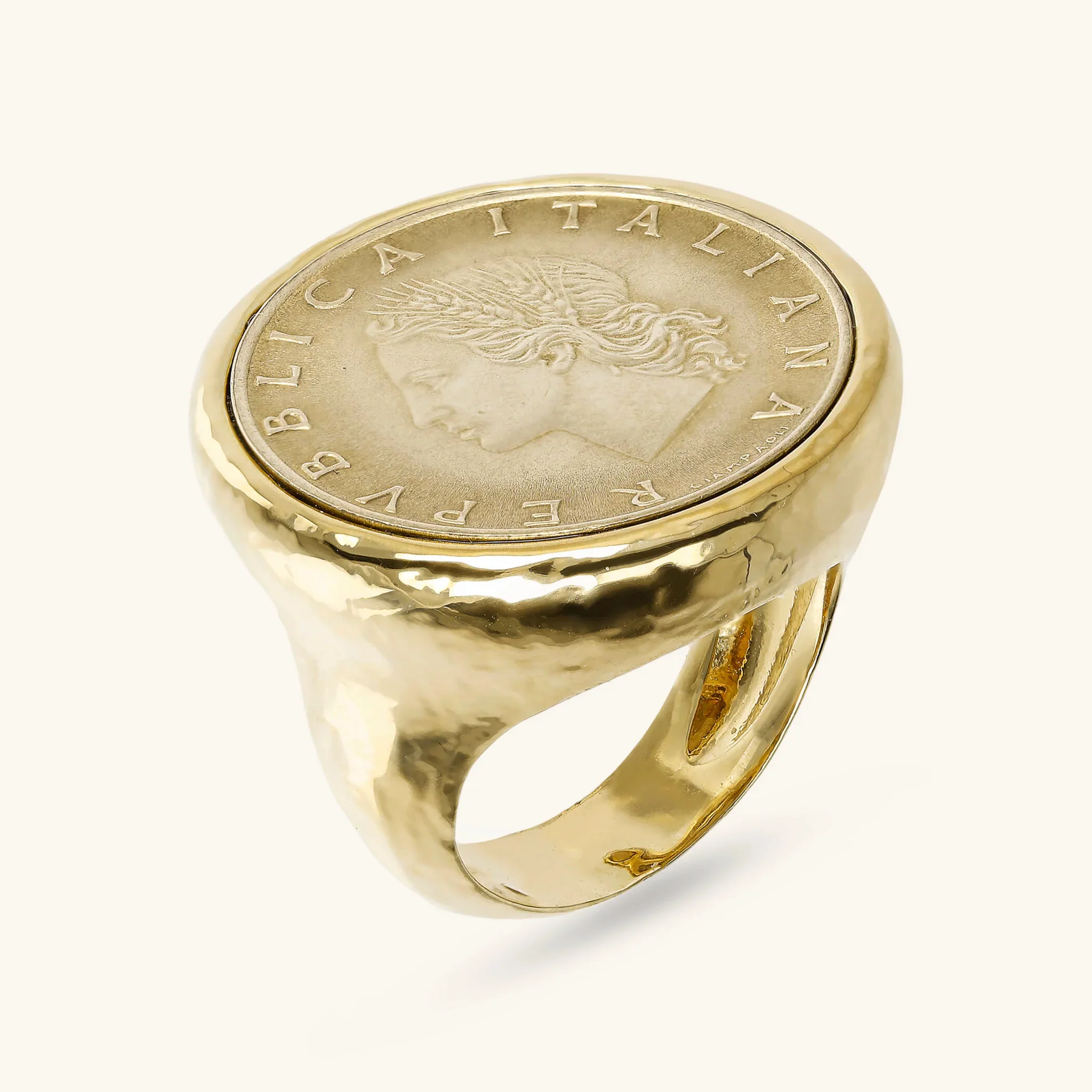 Image of Anello Chevalier Martellato con Moneta Originale