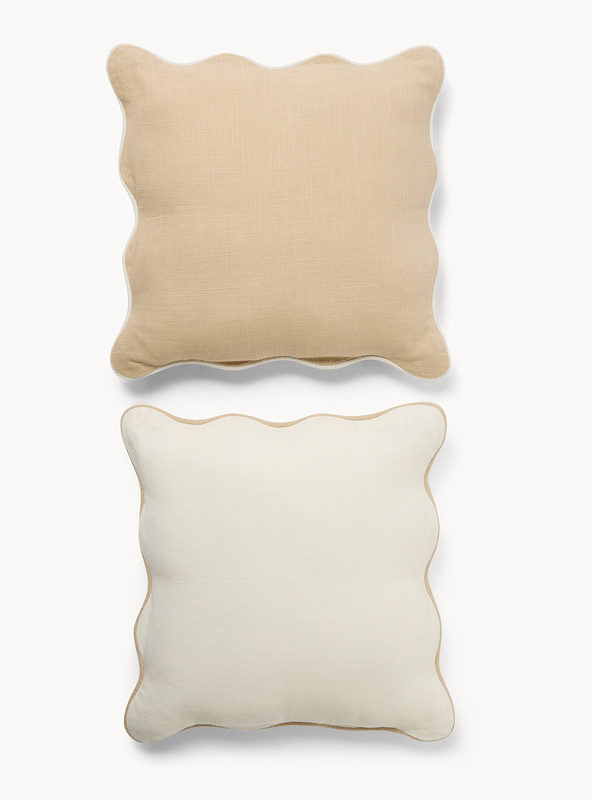Set di 2 cuscini in cotone con bordi smerlati e overlock 45x45cm