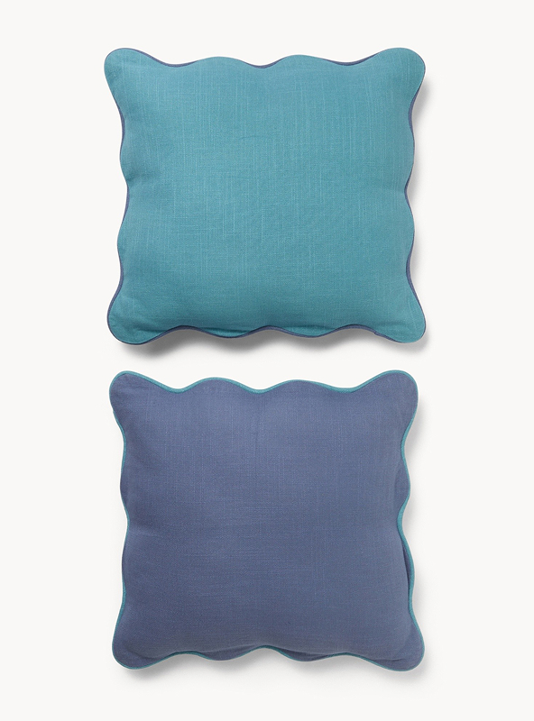 Set di 2 cuscini in cotone con bordi smerlati e overlock 45x45cm