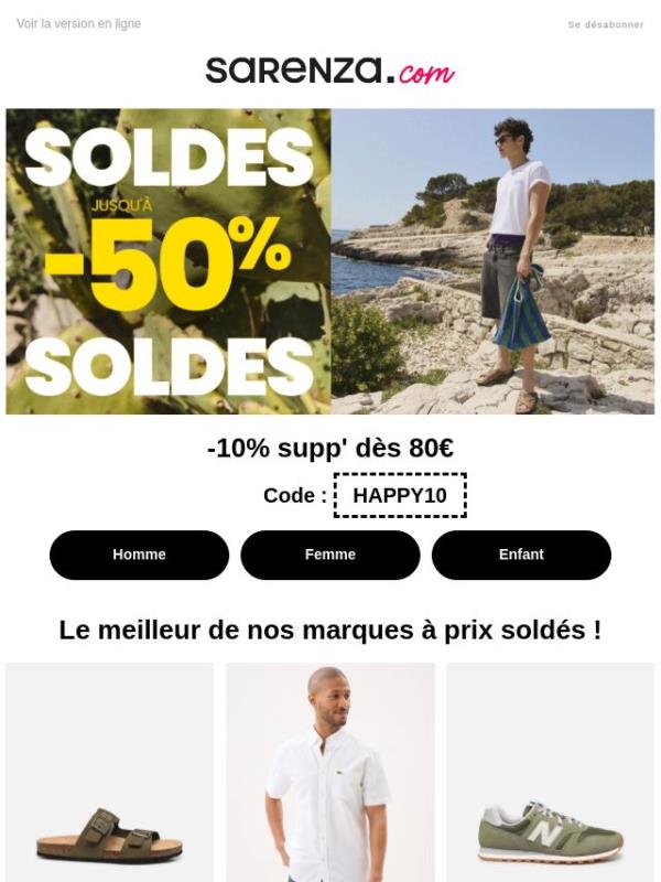 TOP DÉPART SOLDES 🔥 Jusqu’à -50% & -10% supp’ dès 80€ !