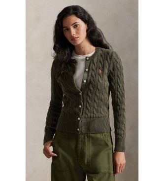 Cardigan di cotone a trecce verde