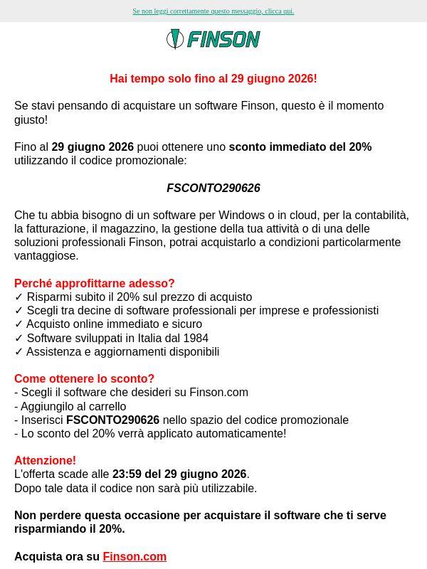 Sconto su tutti i software Finson. Solo fino al 29 giugno!