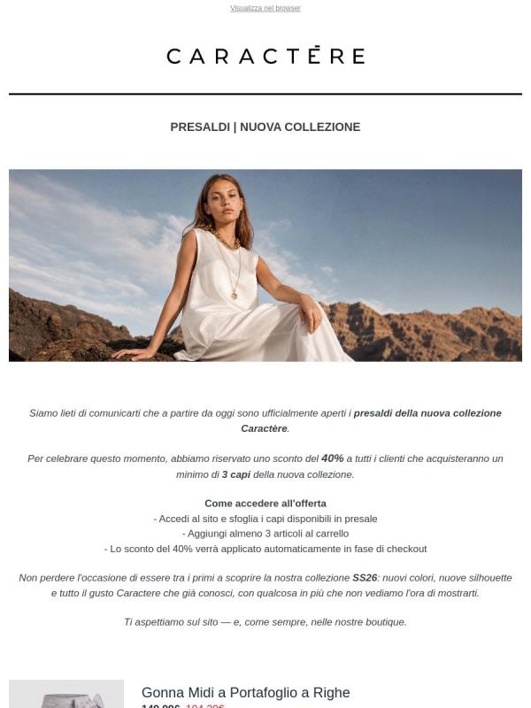 Presaldi aperti — 40% su tutta la selezione.