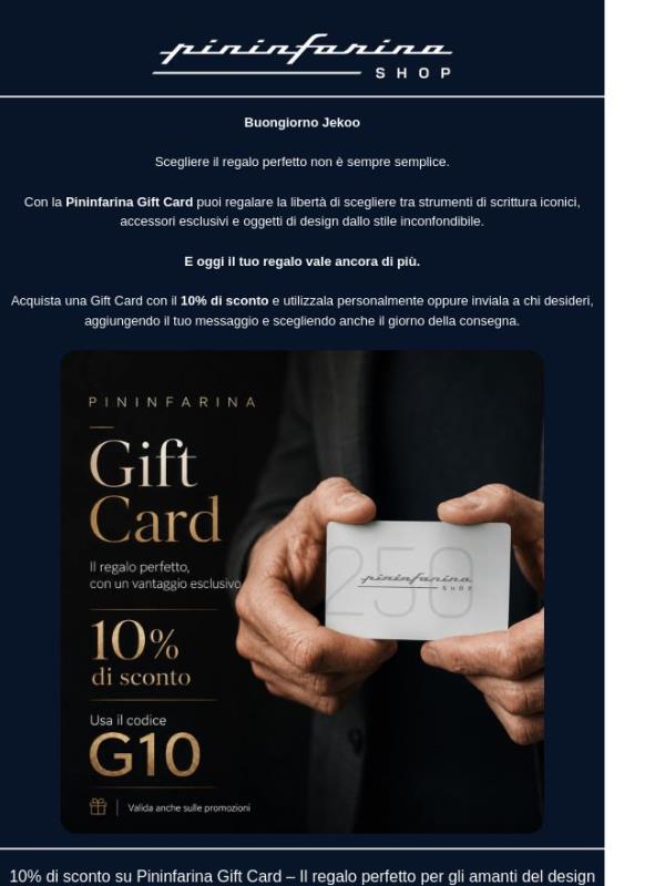 Pininfarina Gift Card da 100€ oggi la paghi 90!