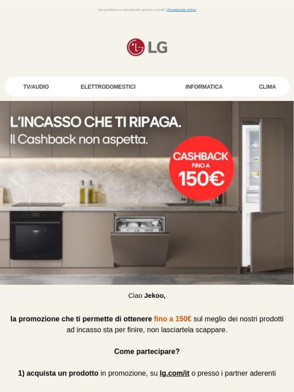 Ancora pochi giorni per ottenere 150 € di cashback sui nostri prodotti a incasso