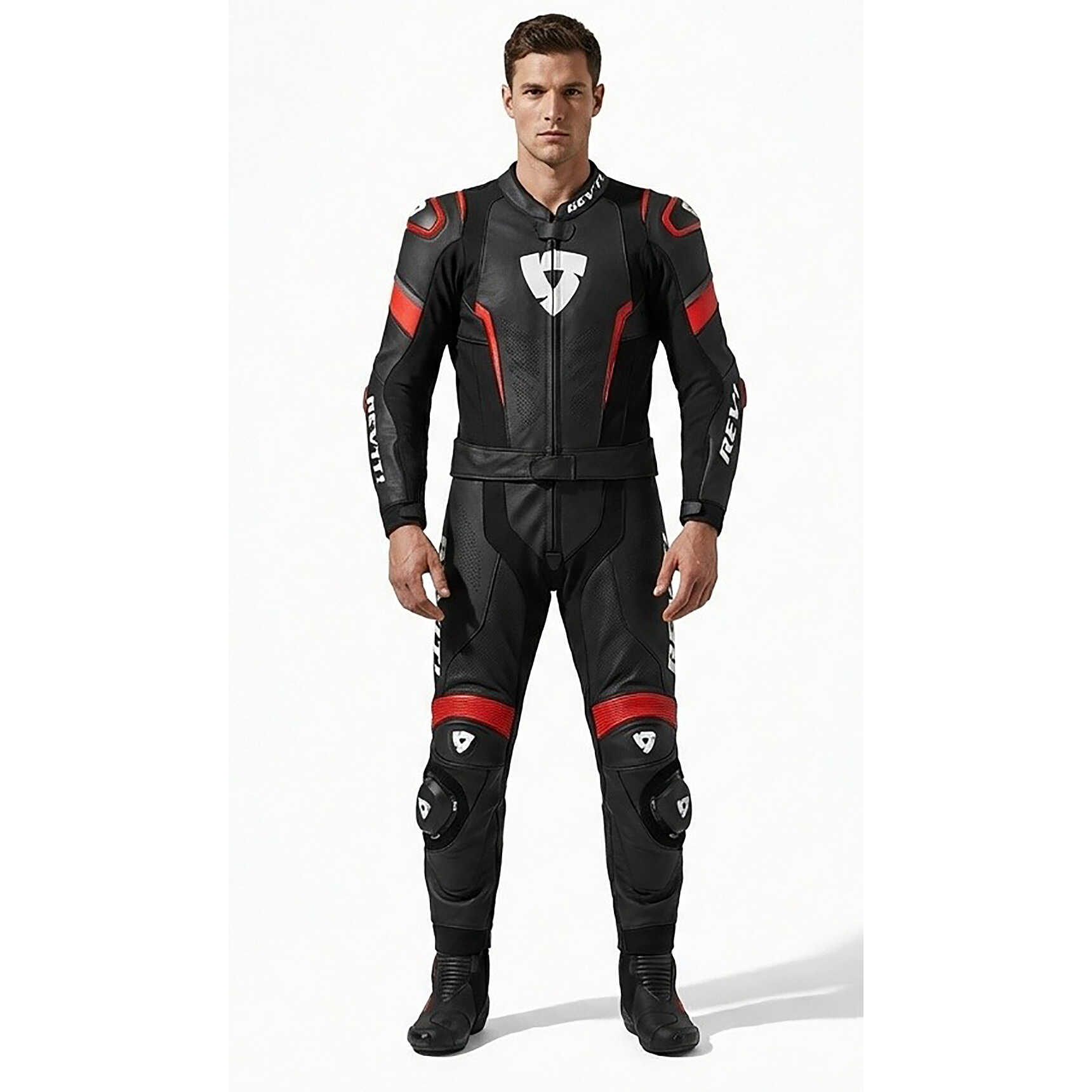 Tuta Moto Divisibile Rev'it Fighter Nero Rosso