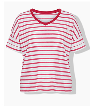 T-shirt a righe, fiocco, scollo a V, mezze maniche