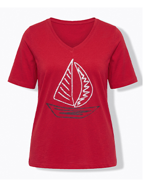 T-shirt, stampa con barchetta, classic-fit, scollo a V, maniche corte