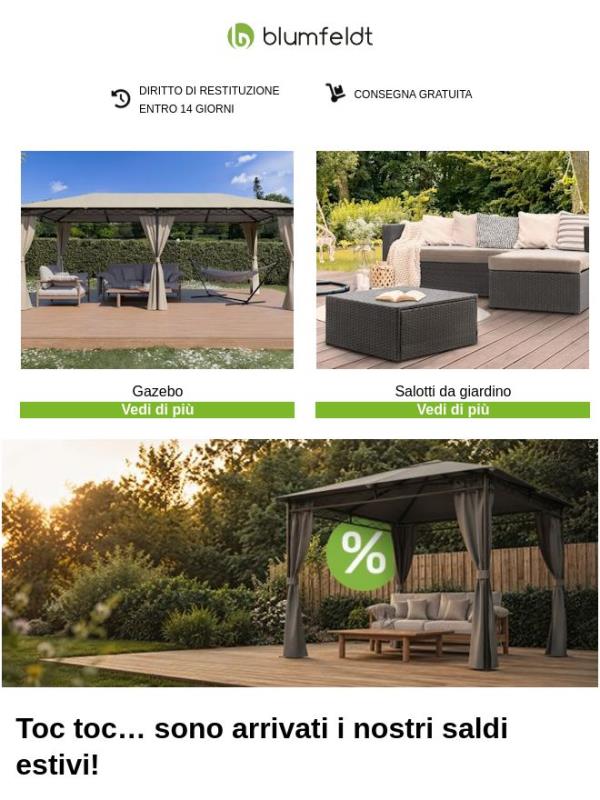 L’estate  porta sconti! Per il giardino, la cucina e tutta la casa fino al -50%!