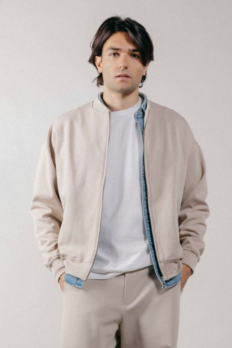 Giubbotto Bomber Loose Fit in Interlock Beige