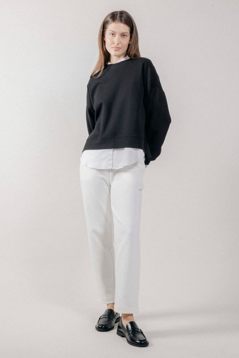 Pantalone a Gamba Dritta in Interlock Off White
