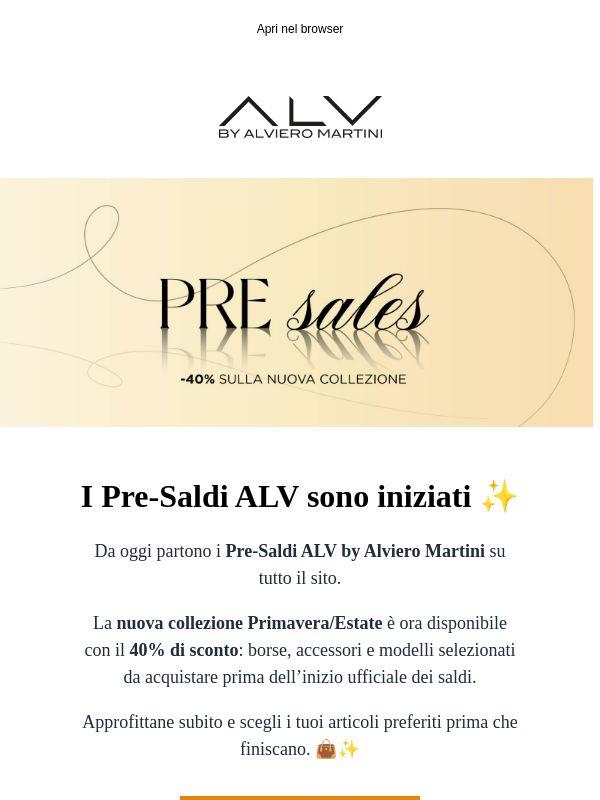 ✨ Pre-Saldi ALV: -40% sulla nuova collezione Primavera/Estate