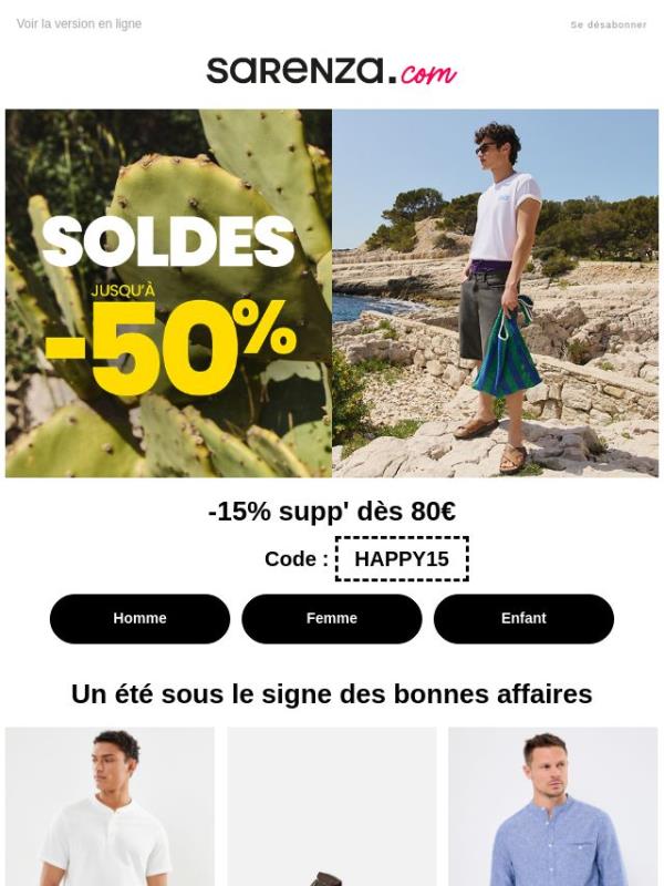 -15% SUPP’ dès 80€ 💥 Votre sélection estivale en solde !