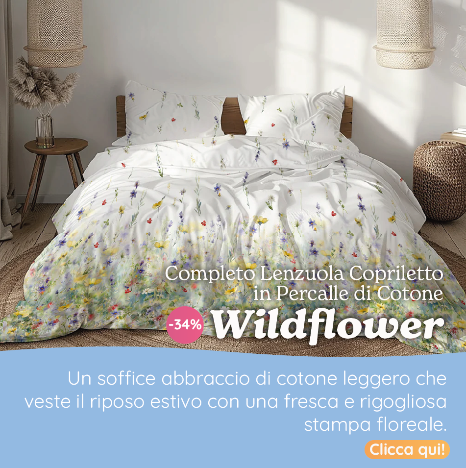 Completo Lenzuola Copriletto in Percalle di Cotone con Stampa Floreale - Wildflower