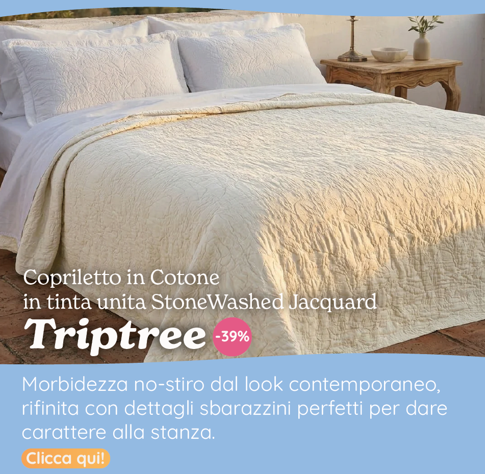 Copriletto in Cotone in tinta unita StoneWashed jacquard floreale - Triptree