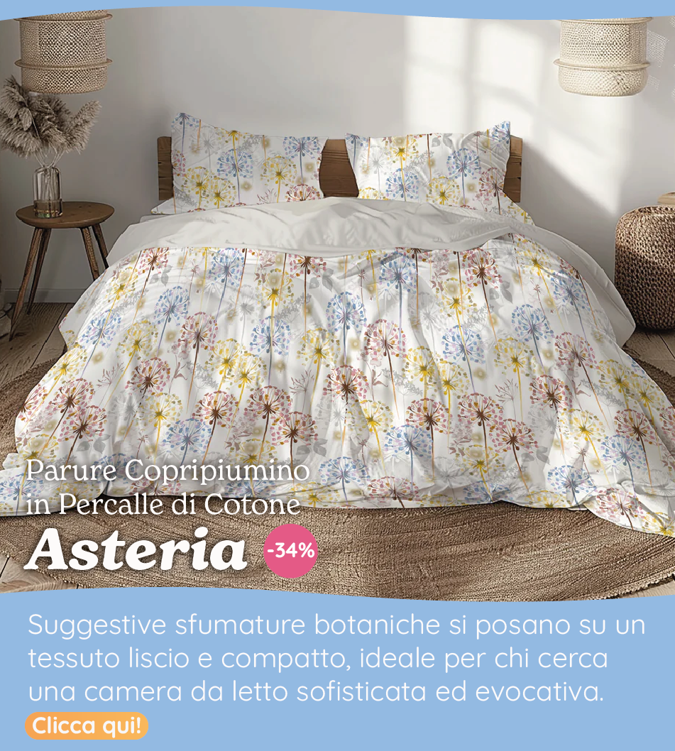 Parure Copripiumino in Percalle di Cotone con Stampa Floreale - Asteria