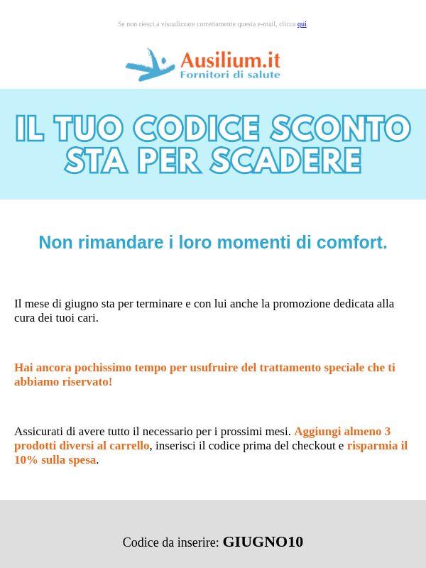 Ultimi giorni: il tuo codice GIUGNO10 sta per scadere