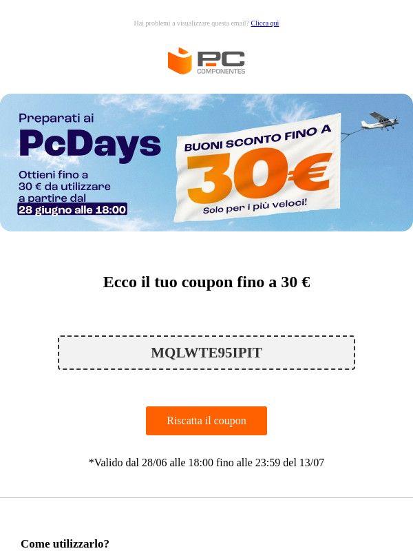 Ci siamo! Come promesso, ecco il tuo codice sconto.