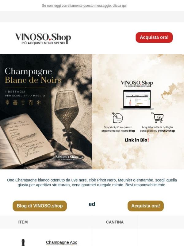 🍾 VINOSO | Champagne Da Pinot Nero: per aperitivo strutturato, cena gourmet o regalo mirato.
