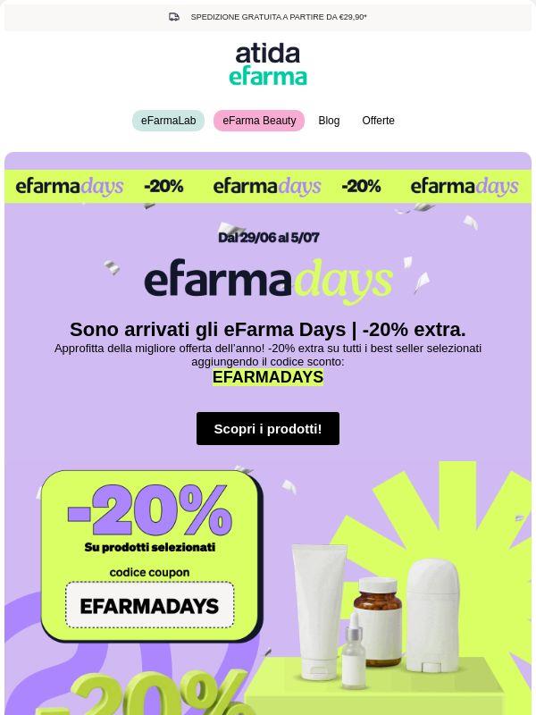 🔥 Iniziano gli eFarma Days: -20% di EXTRA Sconto!