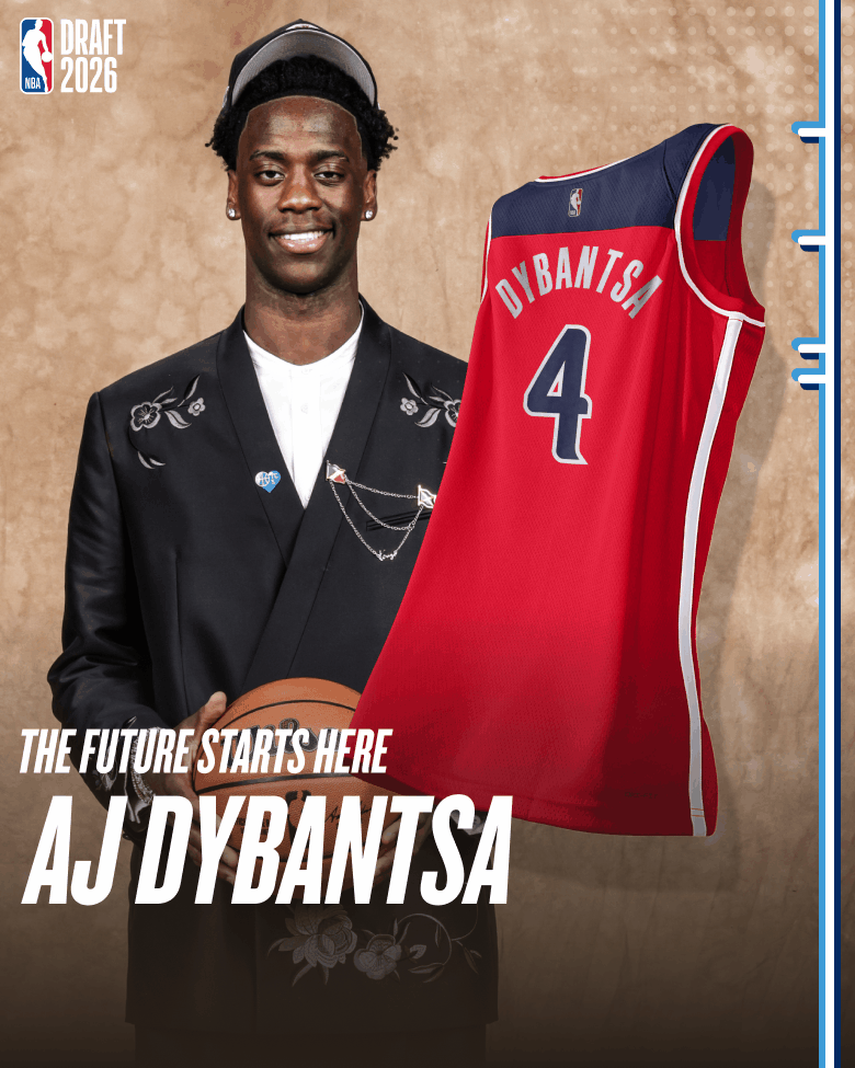 Animated graphic of 2026 NBA Draft picks with each rookie alongside their team jersey, highlighting the newest names to join the league.