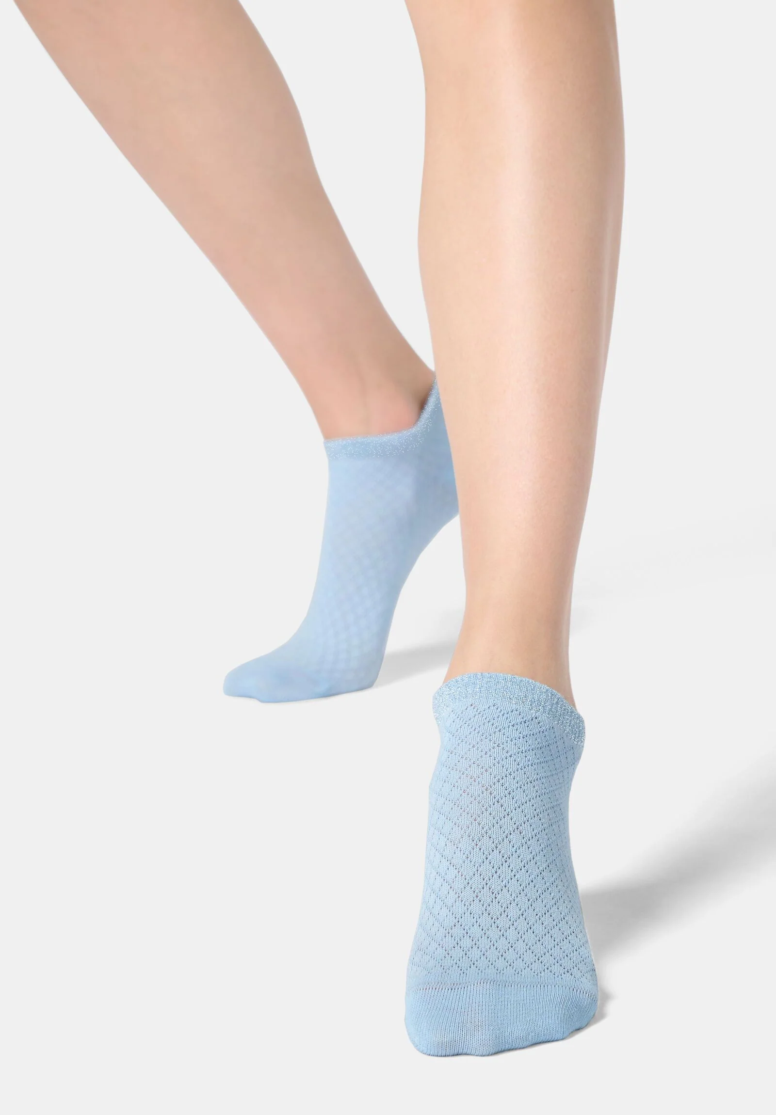 Image of Calzino Sneakers in Cotone con Motivo Jacquard Little Texture - Azzurro Cielo