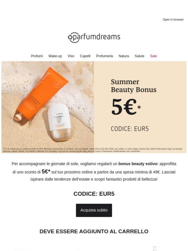 Ultima occasione: 5€ di bonus beauty estivo
