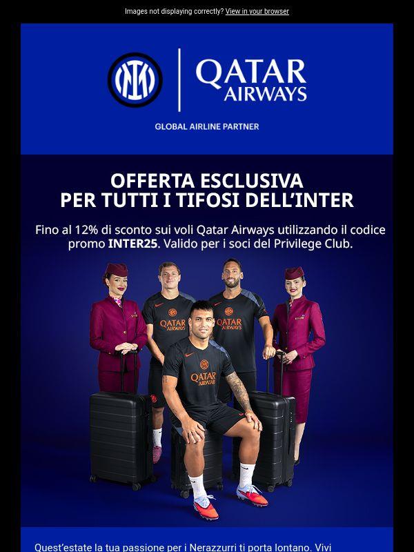 Segui l’Inter a Perth. Fino al 12% di sconto sui voli Qatar Airways