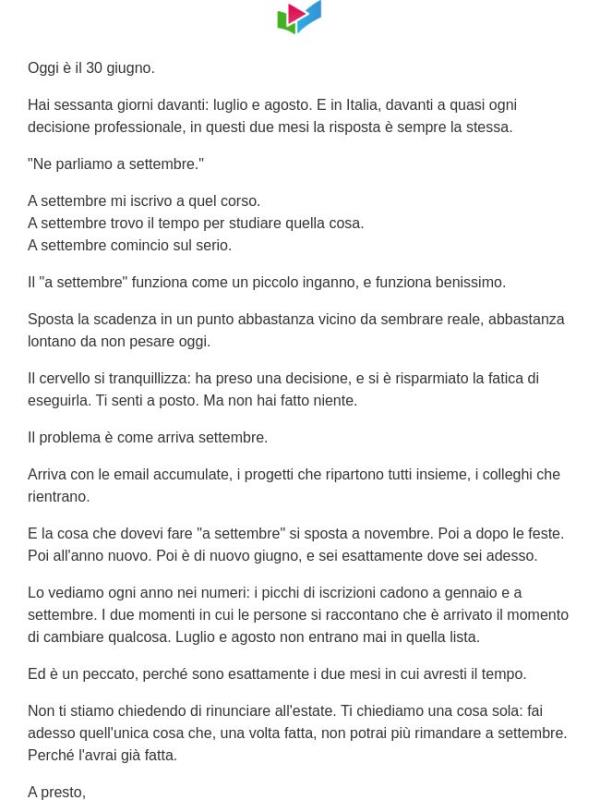A SETTEMBRE (la bugia che ci raccontiamo ogni estate)