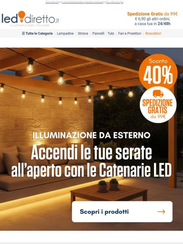 🏡 Catenarie e Catene LED da esterno da 14,93€: -40% e Spedizione gratuita da 99€
