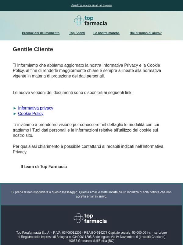 ℹ️ Abbiamo aggiornato la nostra informativa privacy e cookie policy