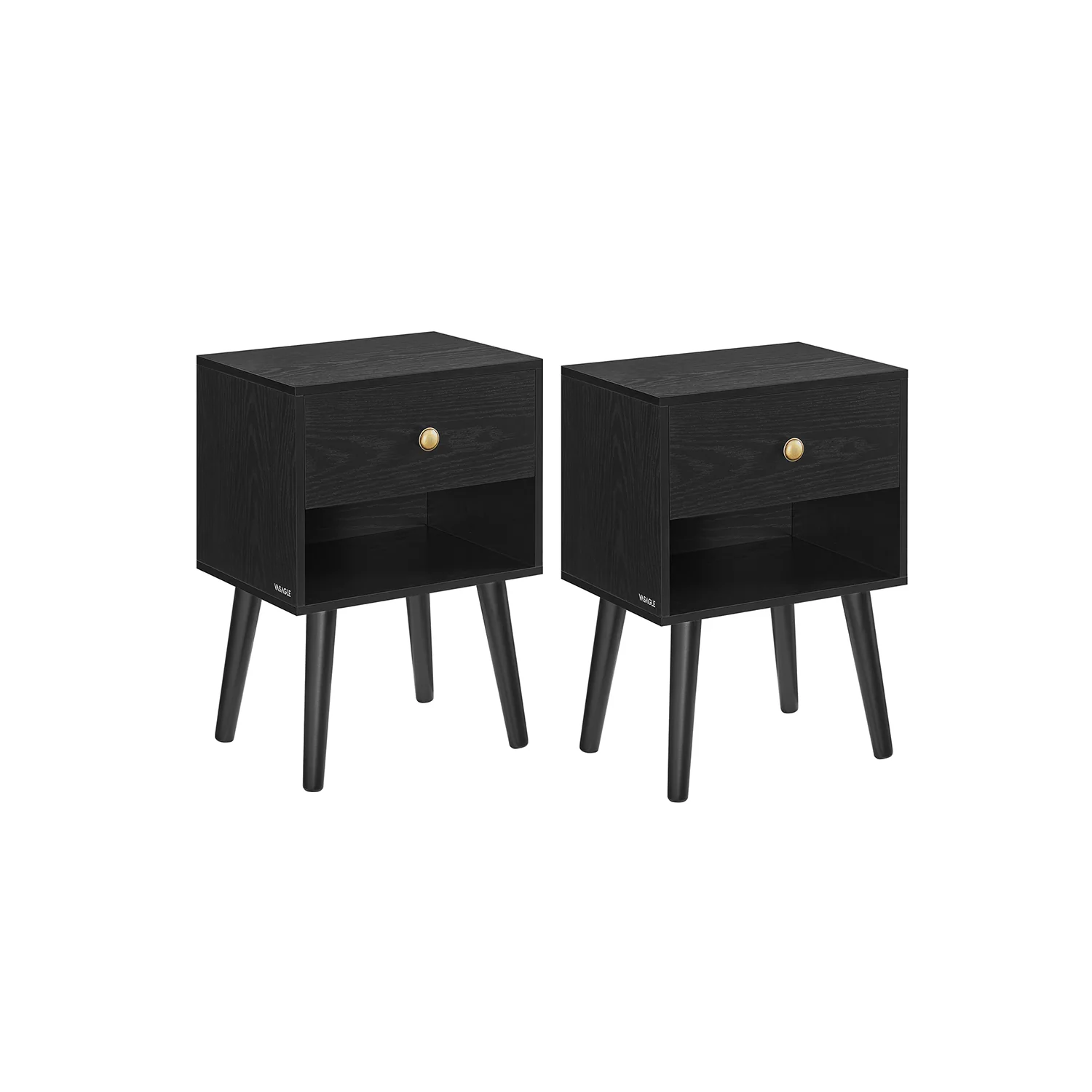 Image of Comodino con Cassetto e Scomparto Aperto Portaoggetti Gambe in Legno