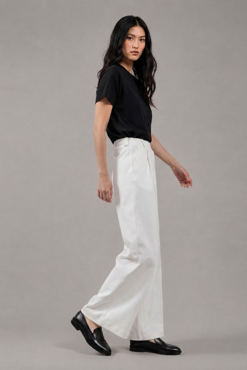 Pantalone Palazzo Loose Fit in Interlock Beige