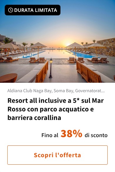 Resort all inclusive a 5* sul Mar Rosso con parco acquatico e barriera corallina