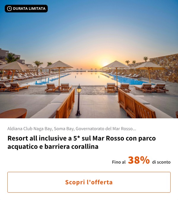 Resort all inclusive a 5* sul Mar Rosso con parco acquatico e barriera corallina