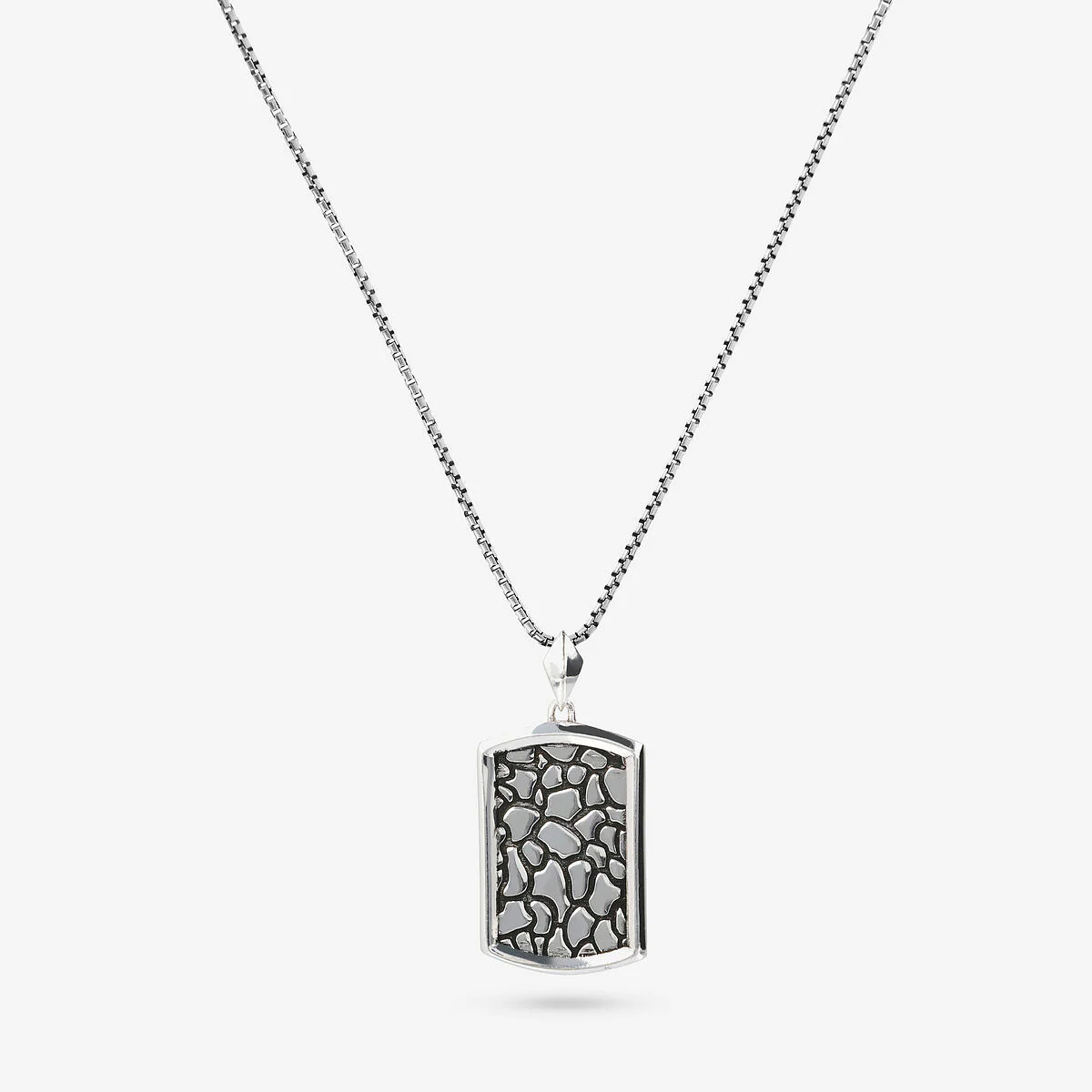 Image of Collana Catena Veneziana con Pendente Rettangolare Texture in Argento 925